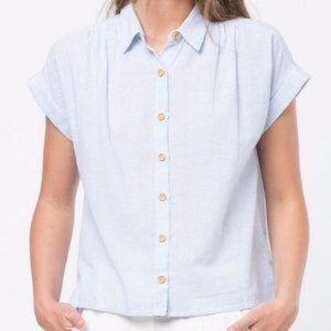 Mo:vint Blue Striped Button Down Top – M (EUC)